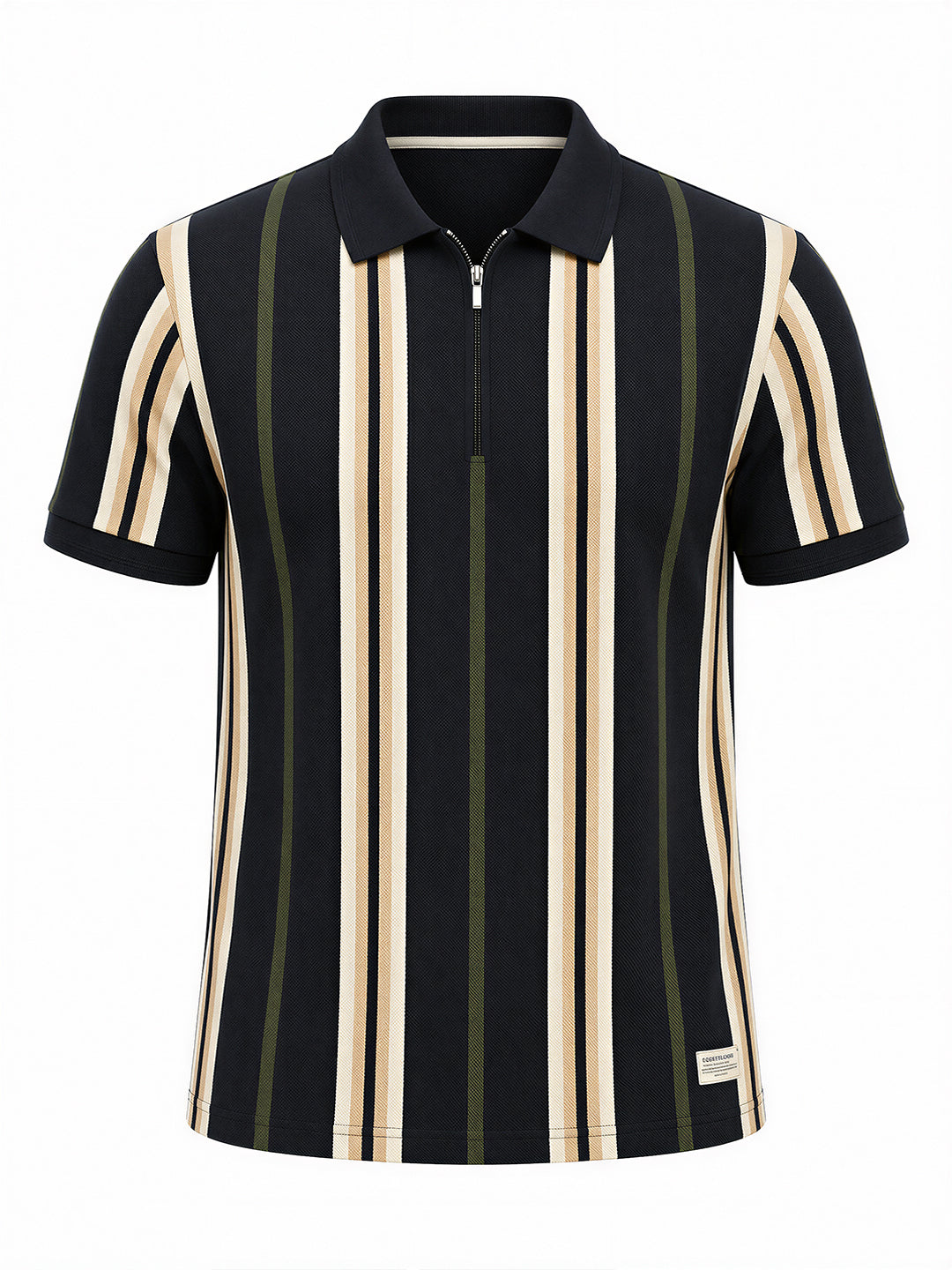Men's Black Striped Cotton Blend Regular Fit Polo T-Shirt