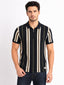 Men's Black Striped Cotton Blend Regular Fit Polo T-Shirt
