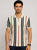 Striped Zip Polo T-shirt