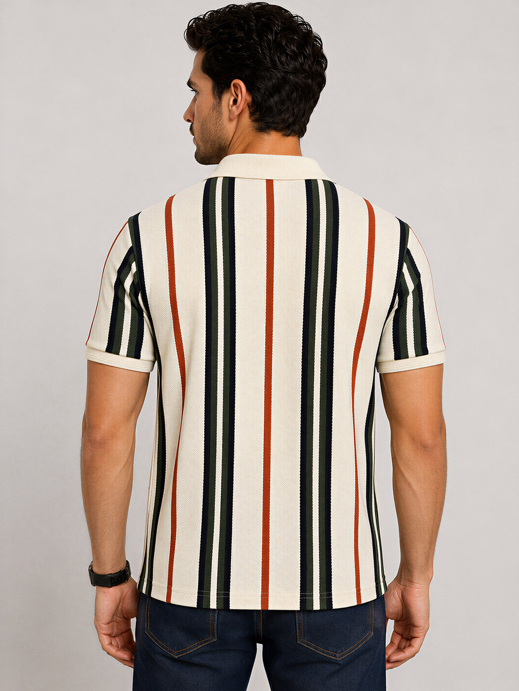 Striped Zip Polo T-shirt