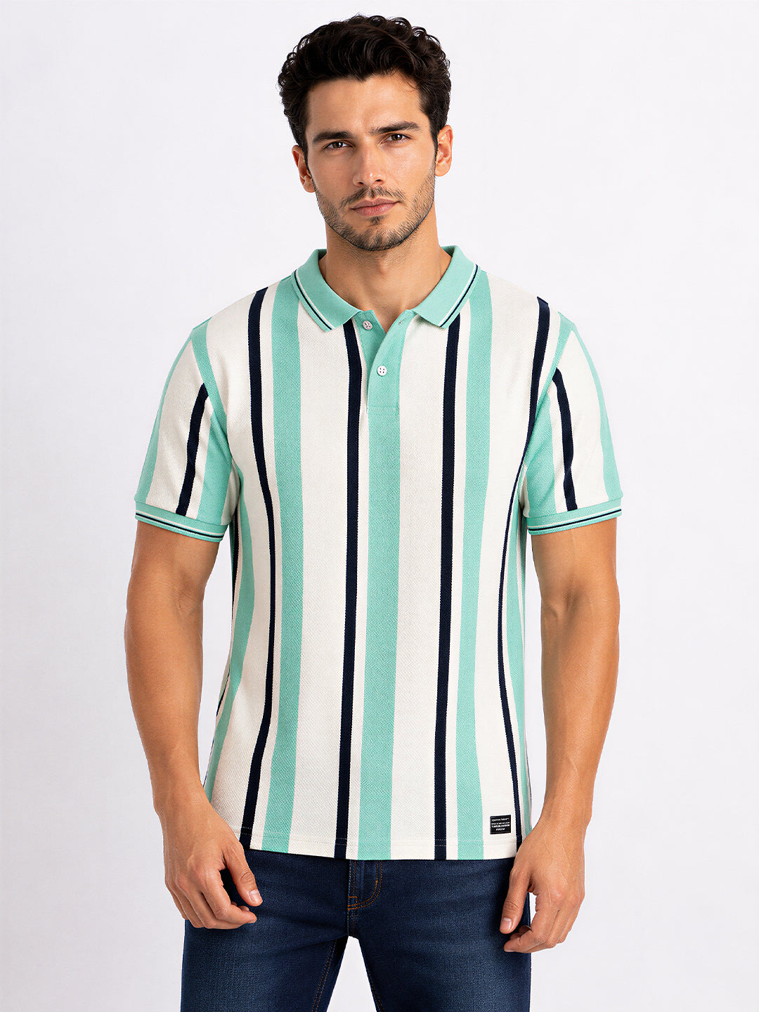 Striped Polo Collar Regular Fit T-Shirt