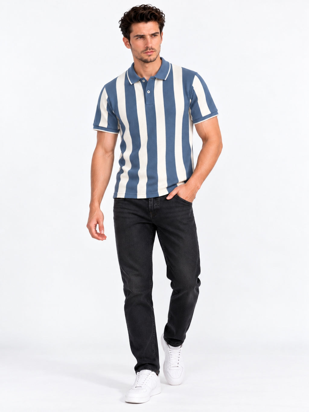 Men's Striped Polo Collar Regular Fit T-Shirt