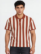 Men's Cotton Blend Striped Polo Collar Regular Fit T-Shirt
