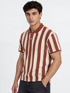 Men's Cotton Blend Striped Polo Collar Regular Fit T-Shirt