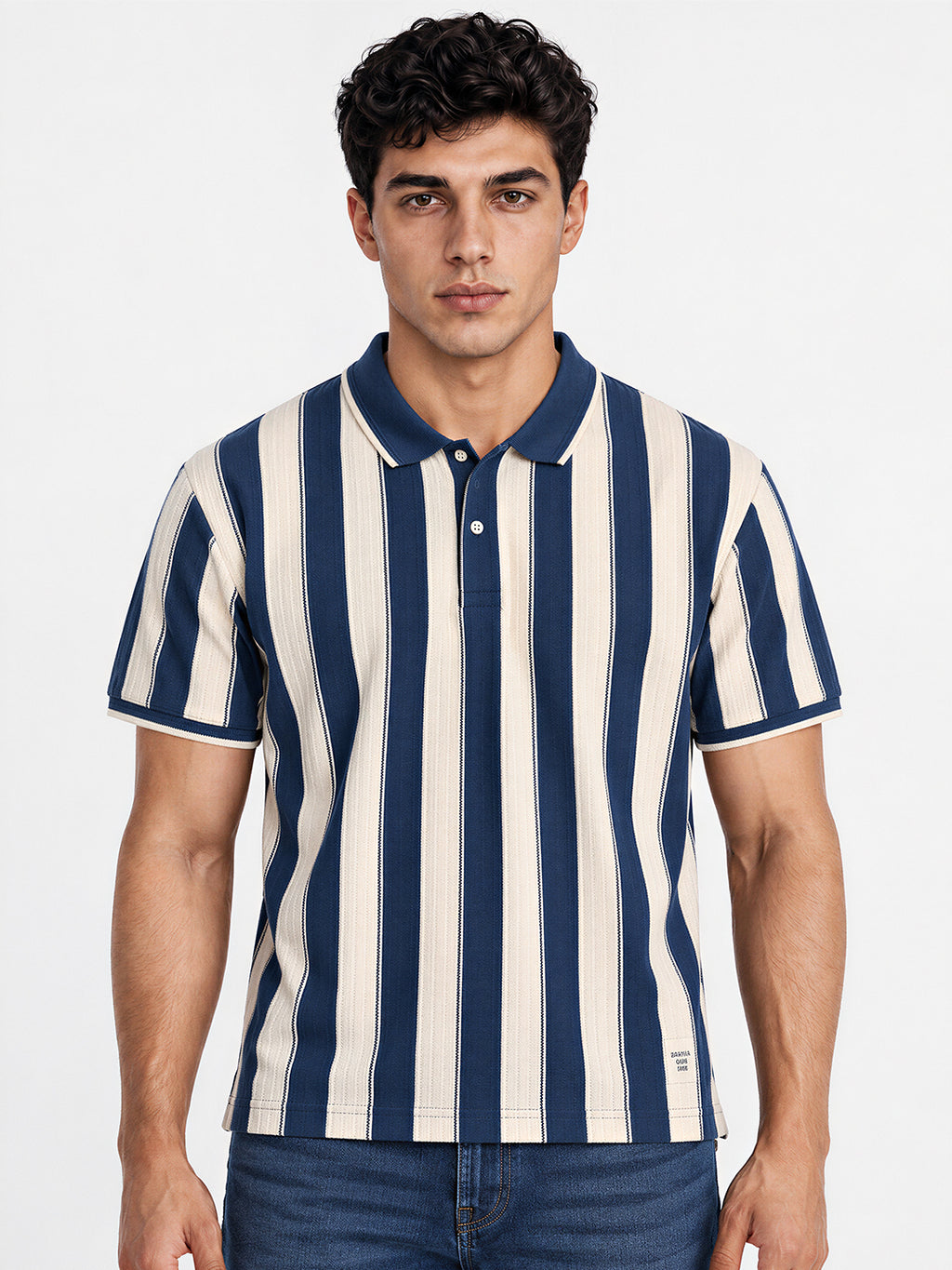Men's Cotton Blend Striped Polo Collar Regular Fit T-Shirt