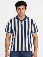 Men's Cotton Blend Striped Polo Collar Regular Fit T-Shirt