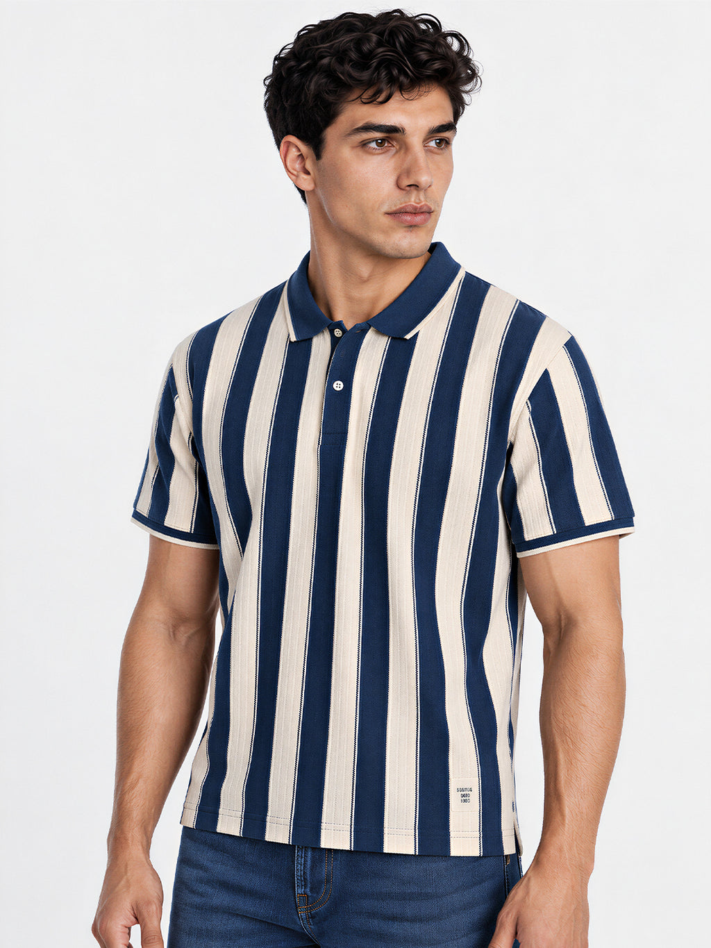 Men's Cotton Blend Striped Polo Collar Regular Fit T-Shirt