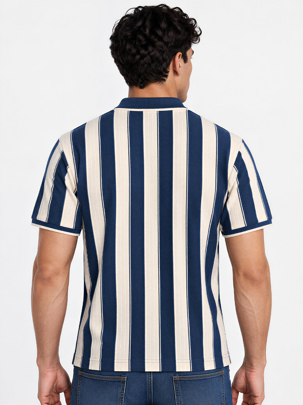 Men's Cotton Blend Striped Polo Collar Regular Fit T-Shirt