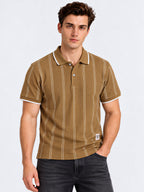 Beige Vertical Stripe Polo Tshirt