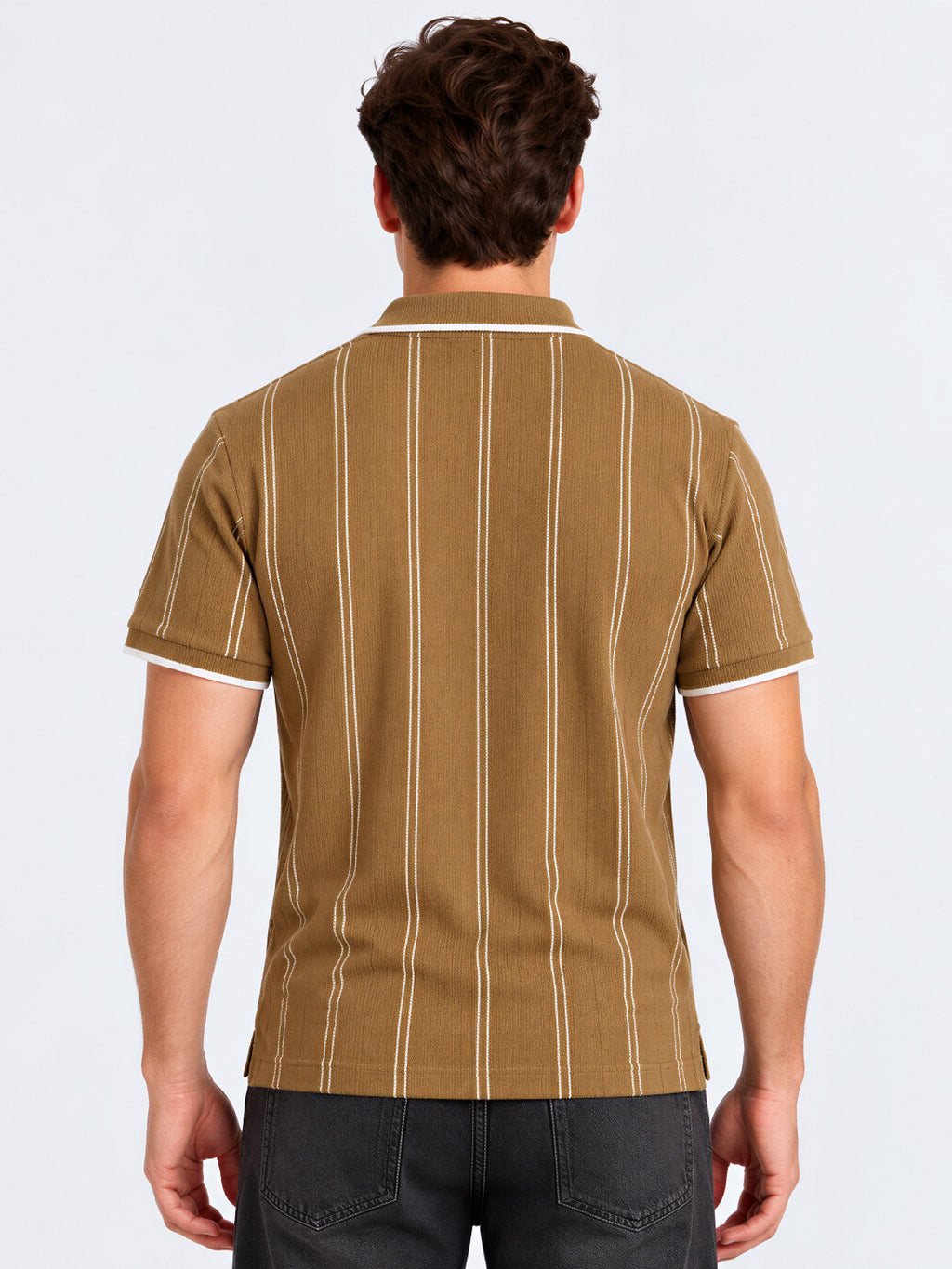 Beige Vertical Stripe Polo Tshirt