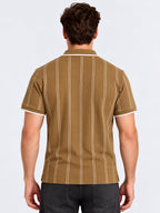 Beige Vertical Stripe Polo Tshirt