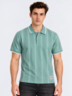 Sage Green Vertical Stripe Polo T-Shirt