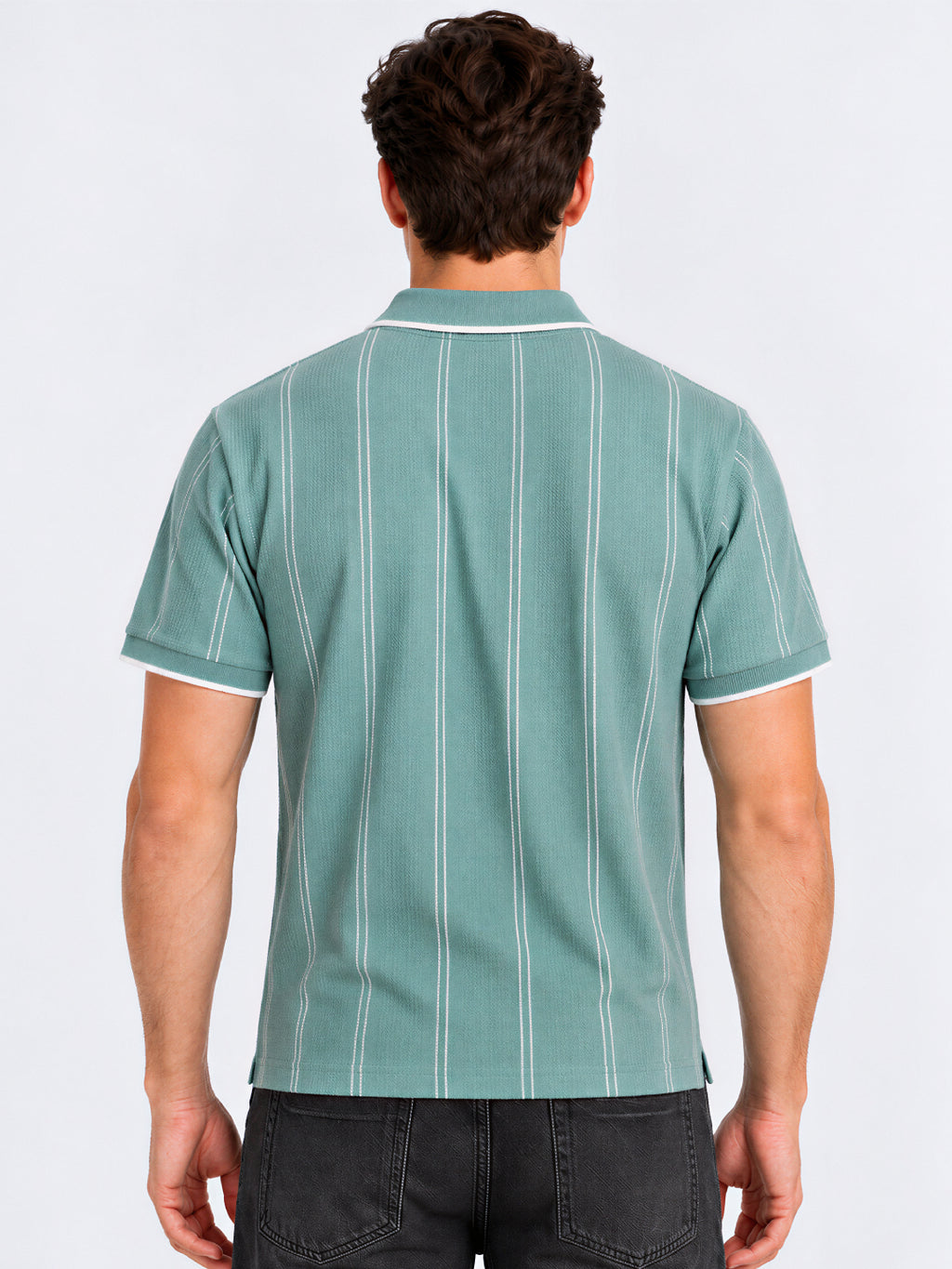 Sage Green Vertical Stripe Polo T-Shirt