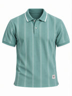 Sage Green Vertical Stripe Polo T-Shirt