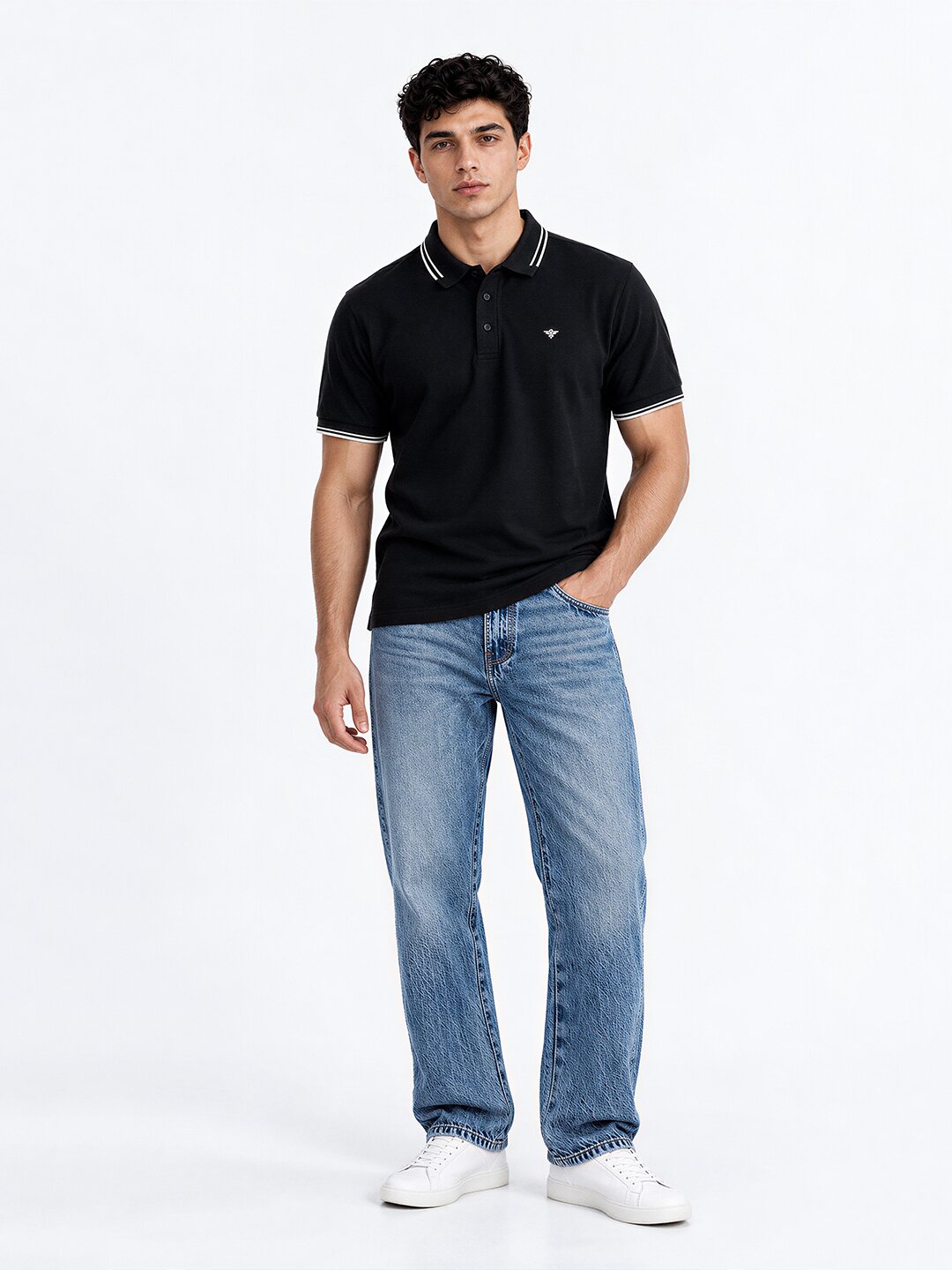 Men's Solid Cotton Blend Polo Collar Regular Fit T-Shirt