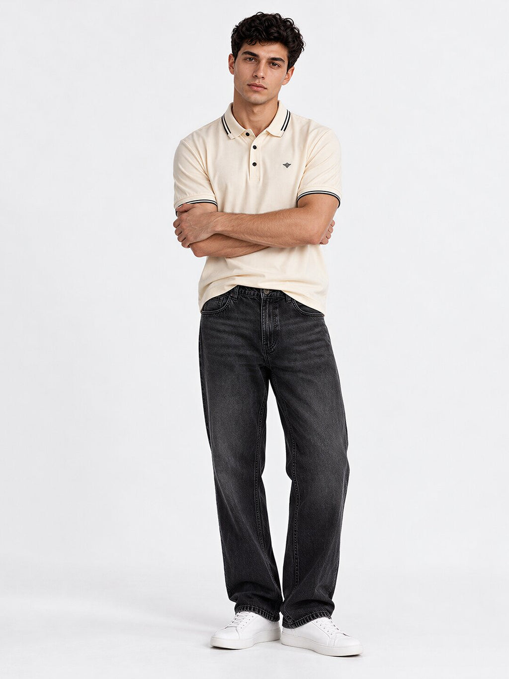 Men's Solid Cotton Blend Polo Collar Regular Fit T-Shirt