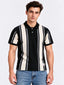 Black Panel Stripe Knit Polo Tshirt