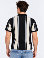Black Panel Stripe Knit Polo Tshirt