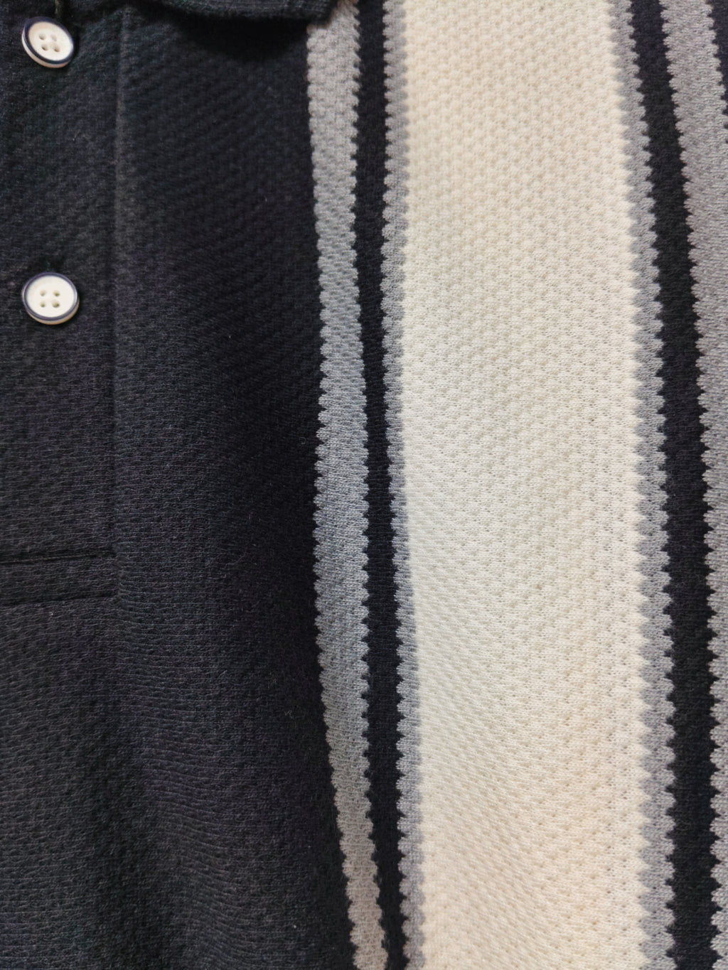 Black Panel Stripe Knit Polo Tshirt