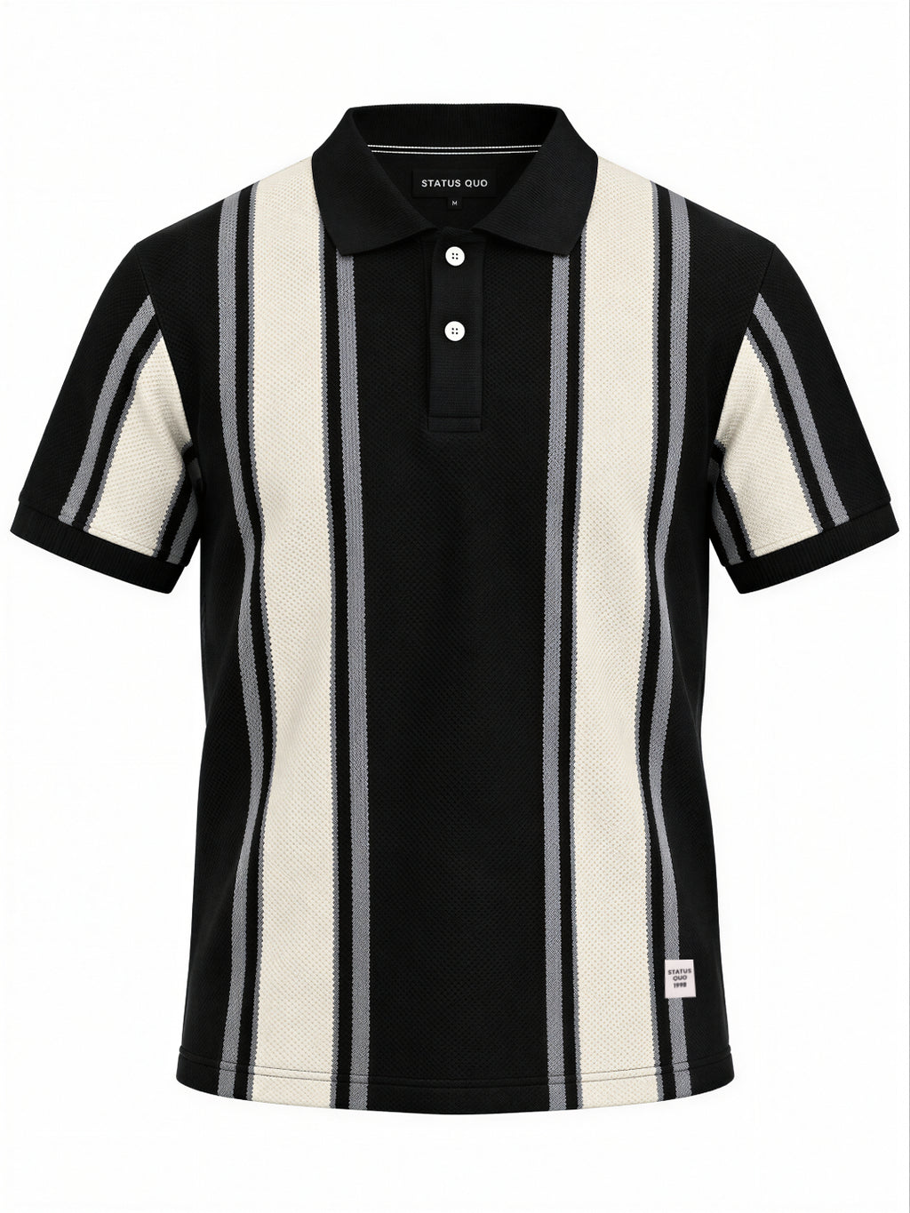 Black Panel Stripe Knit Polo Tshirt