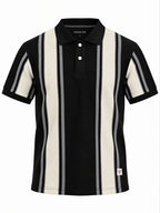 Black Panel Stripe Knit Polo Tshirt