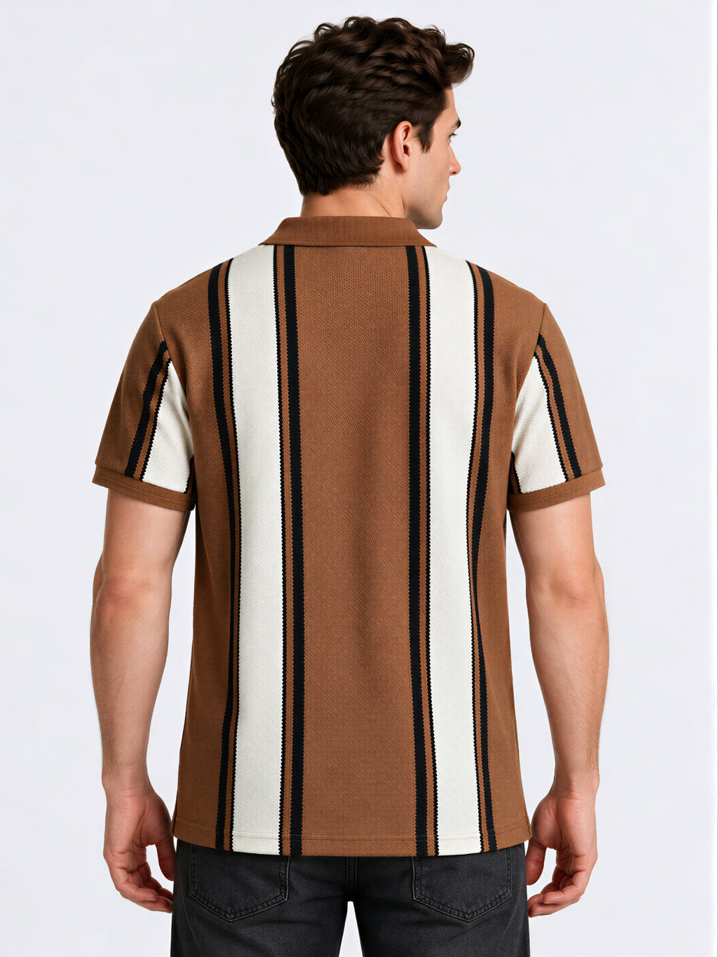 Tan Panel Stripe Knit Polo