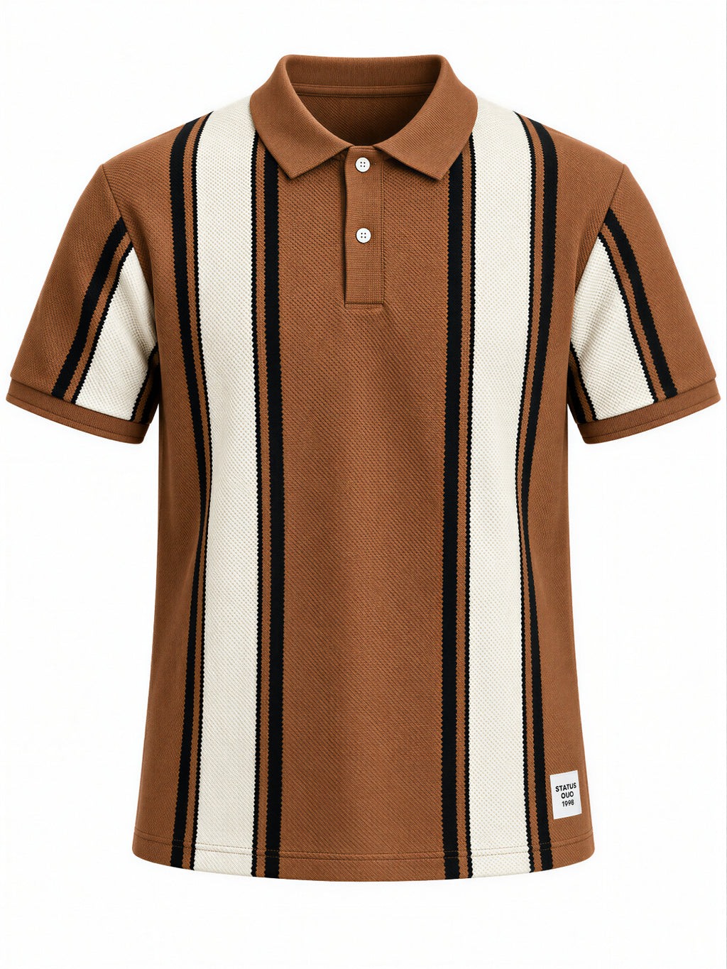 Tan Panel Stripe Knit Polo