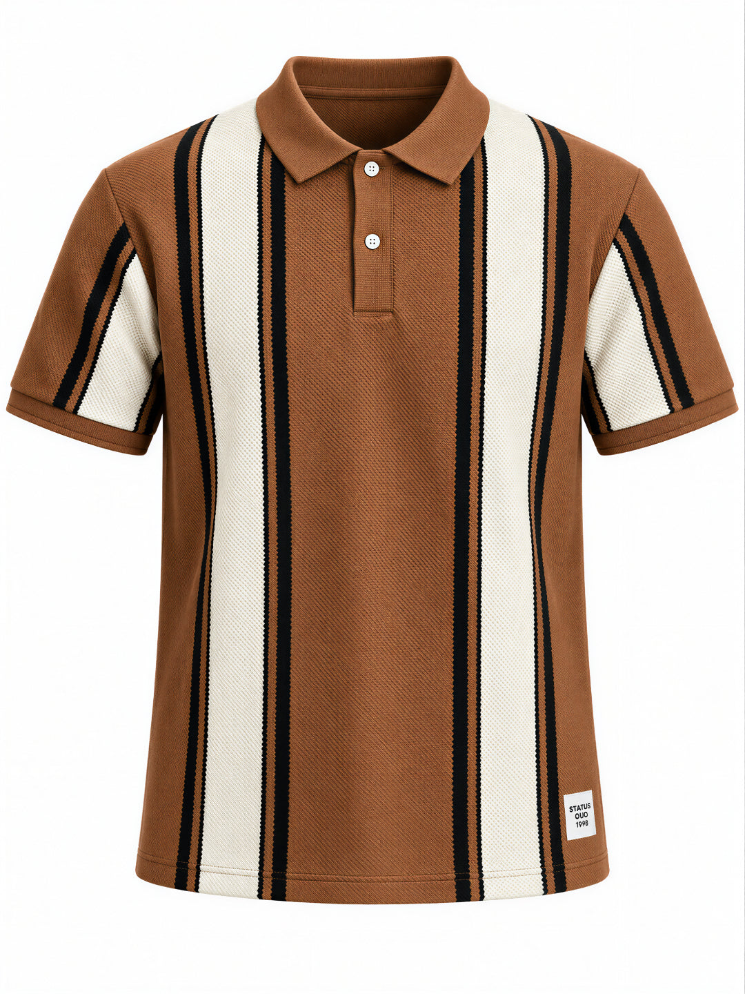 Tan Panel Stripe Knit Polo
