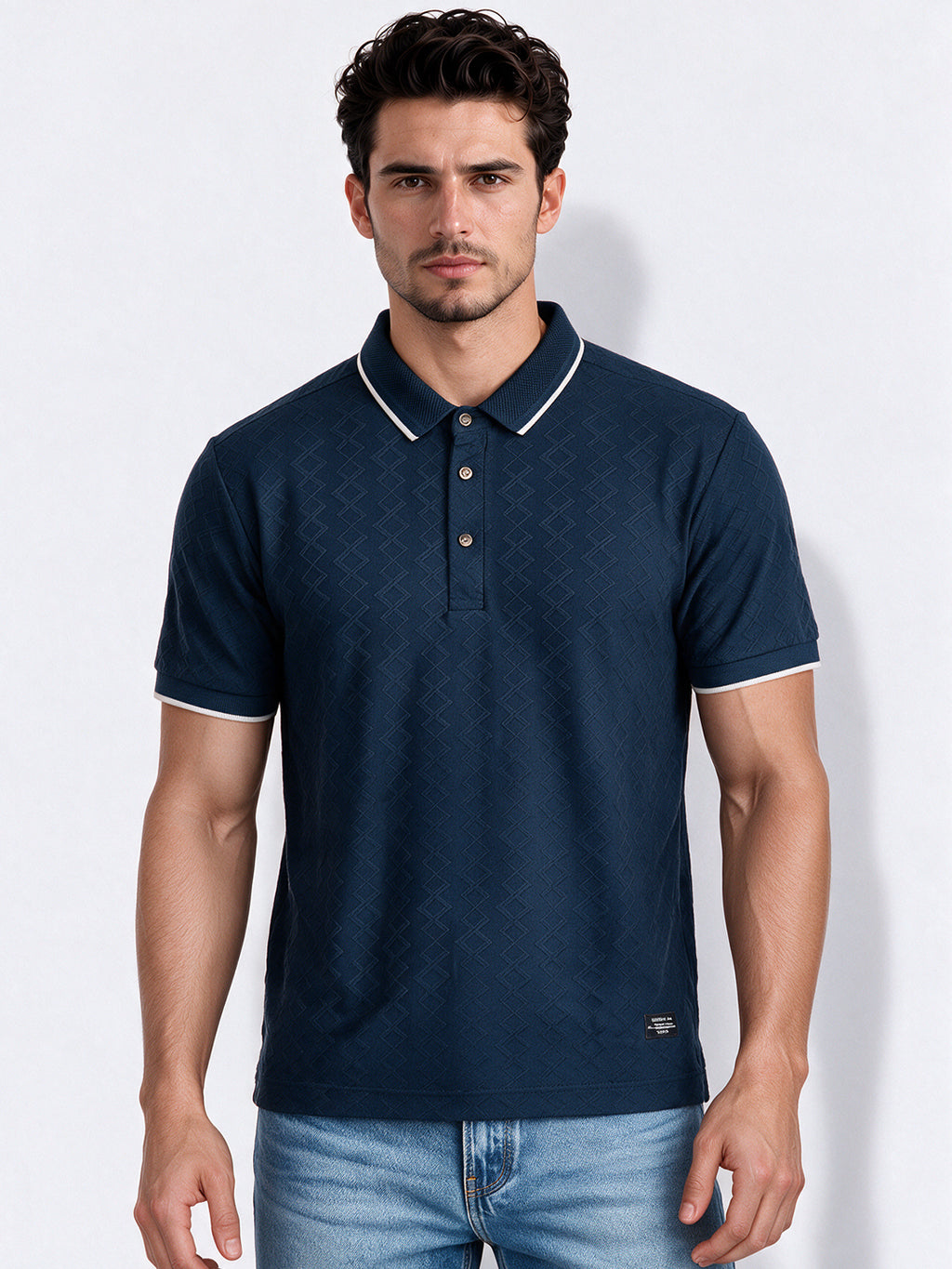 Men's Cotton Blend Jacquard Polo Collar Regular Fit T-Shirt