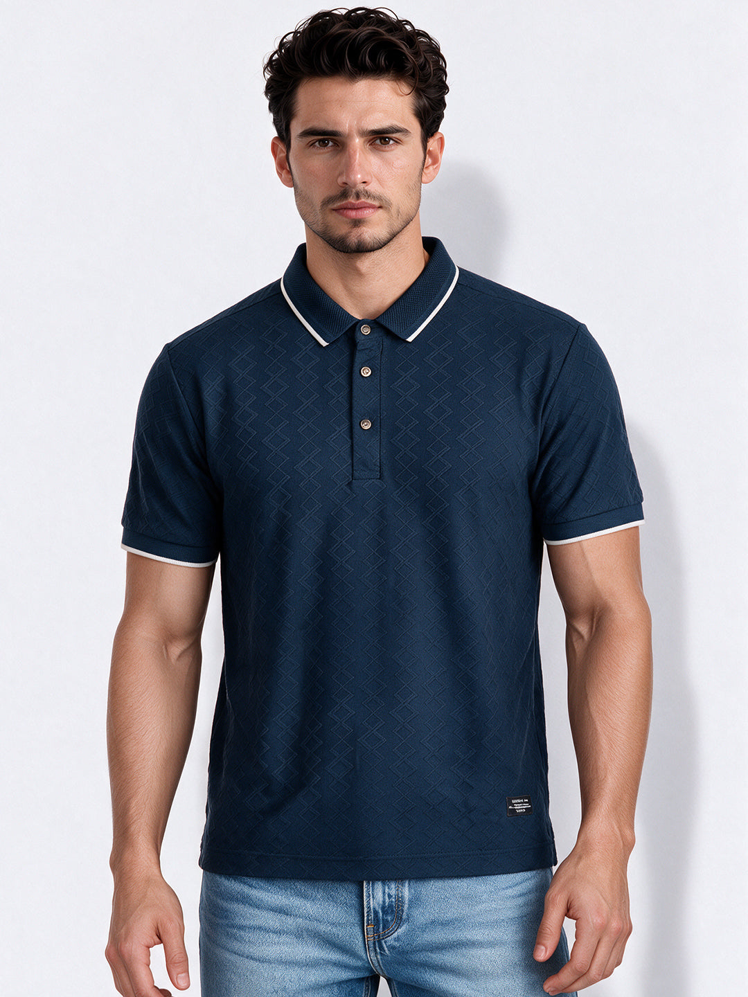 Men's Cotton Blend Jacquard Polo Collar Regular Fit T-Shirt