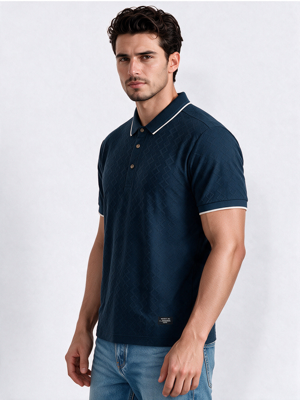 Men's Cotton Blend Jacquard Polo Collar Regular Fit T-Shirt