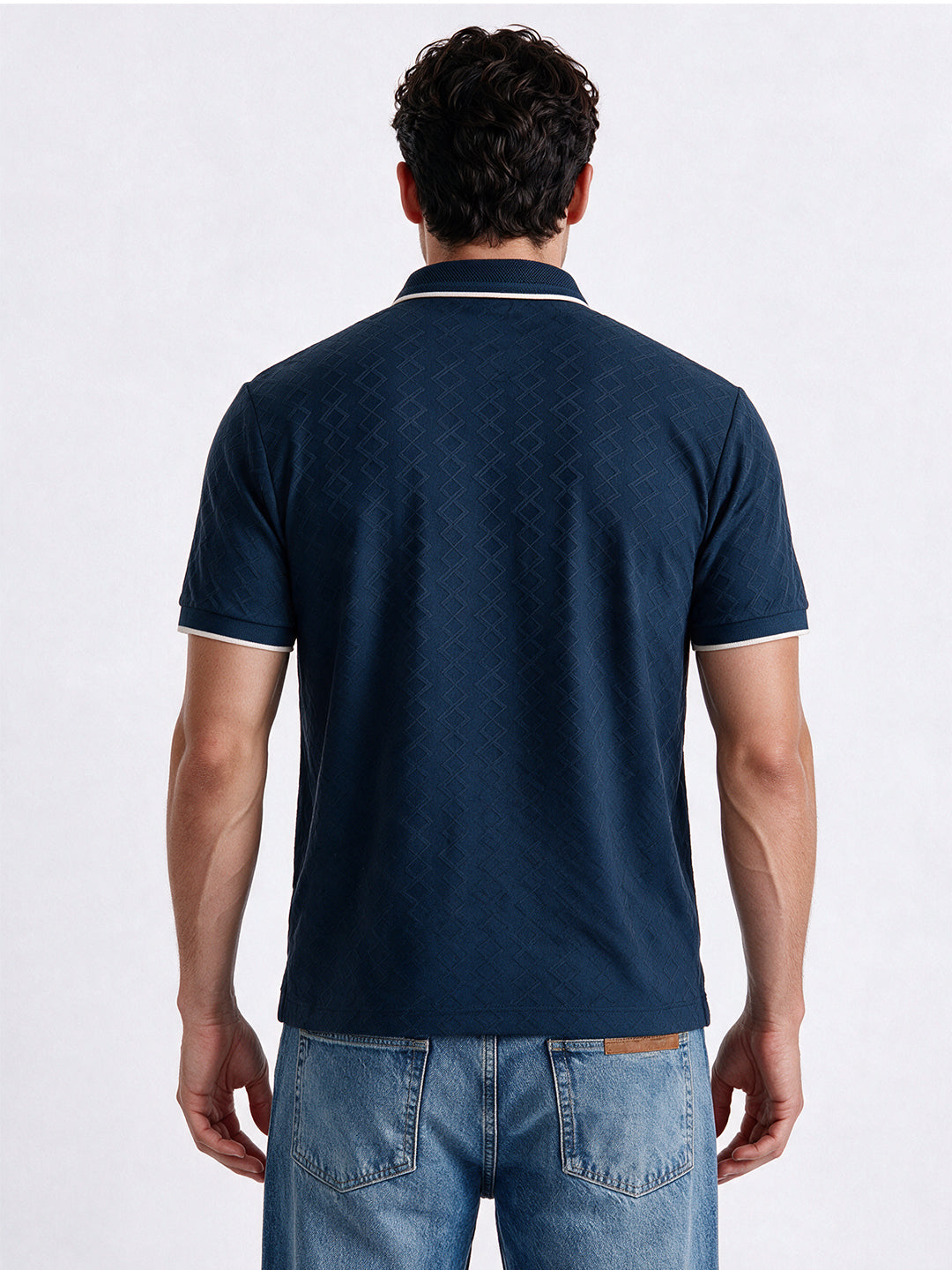 Men's Cotton Blend Jacquard Polo Collar Regular Fit T-Shirt