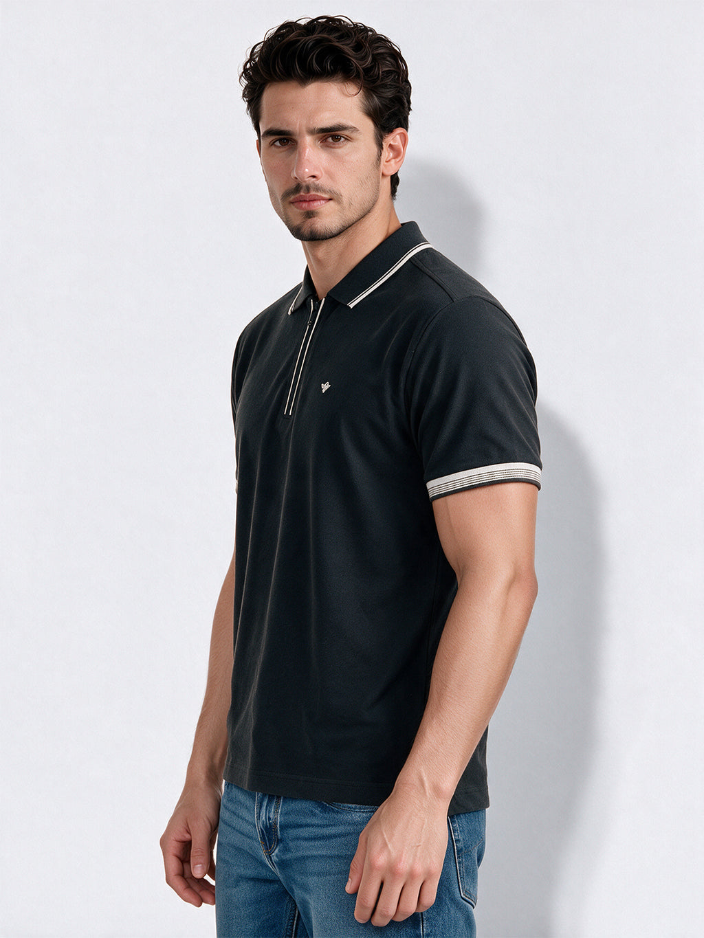 Men's Cotton Blend Solid Polo Collar Regular Fit T-Shirt