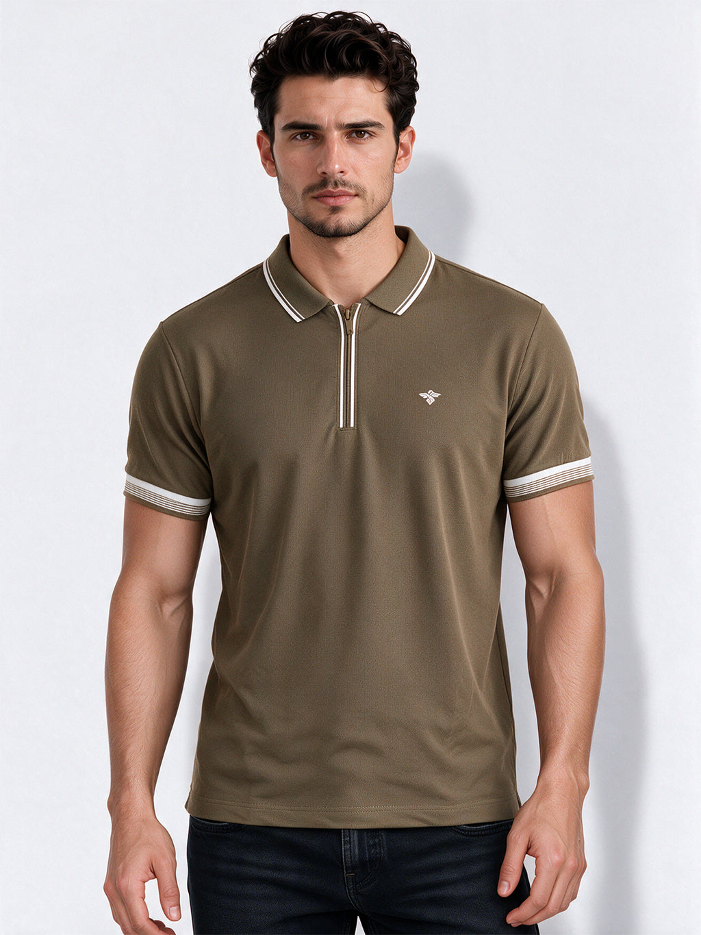 Men's Cotton Blend Solid Polo Collar Regular Fit T-Shirt