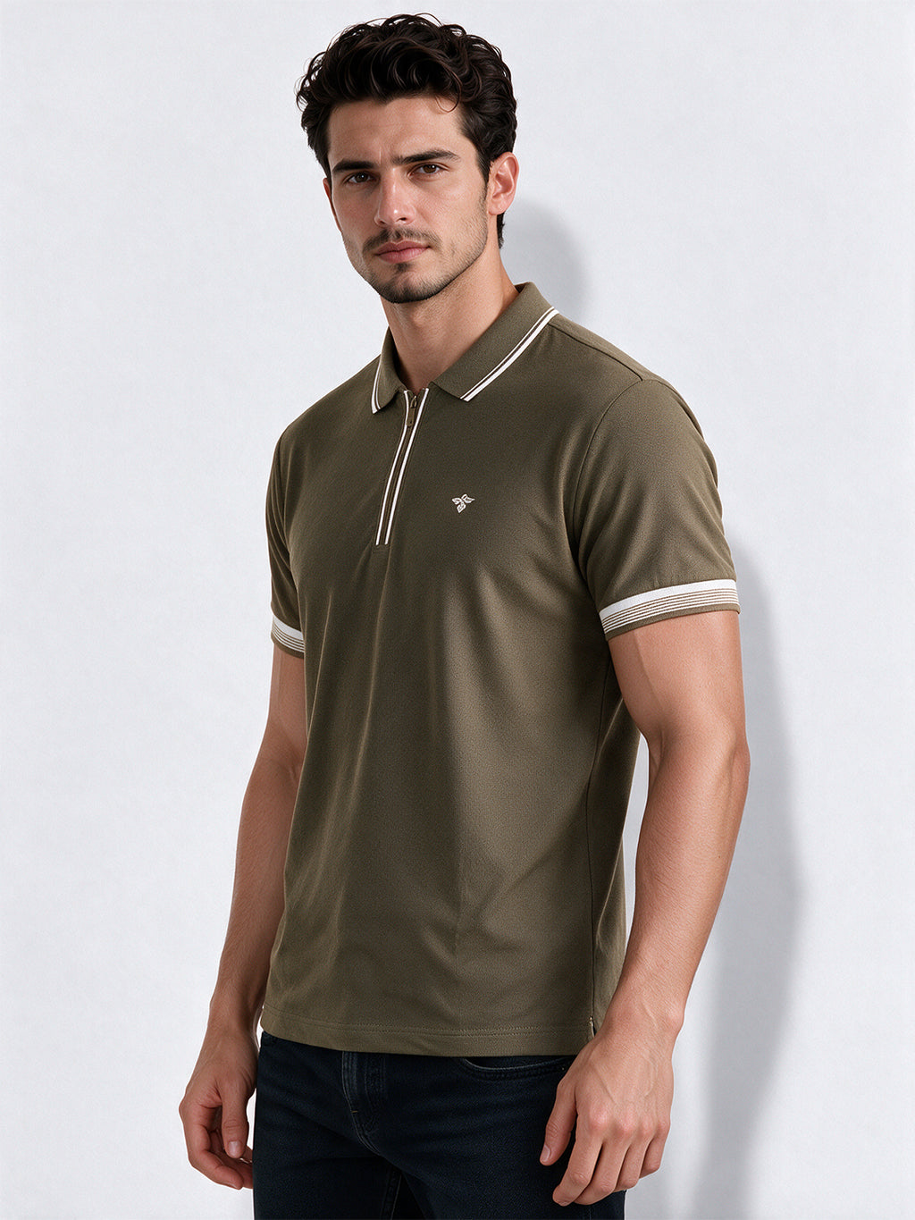 Men's Cotton Blend Solid Polo Collar Regular Fit T-Shirt