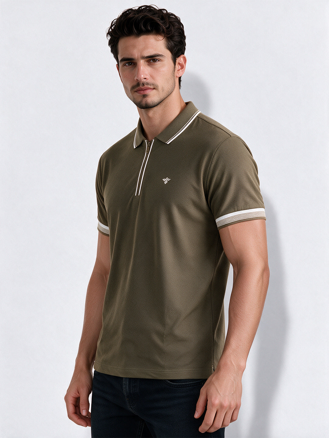 Men's Cotton Blend Solid Polo Collar Regular Fit T-Shirt