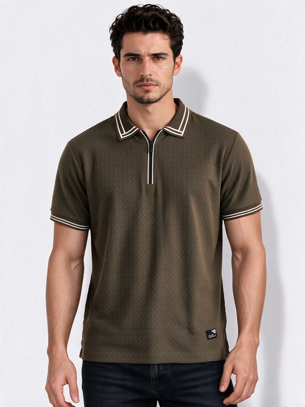 Men's Cotton Blend Solid Polo Collar Regular Fit T-Shirt