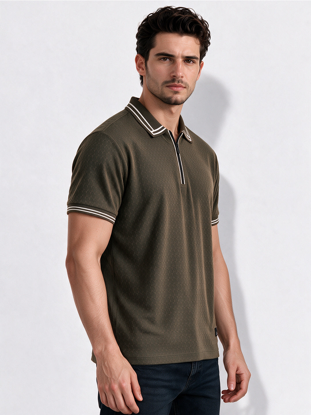 Men's Cotton Blend Solid Polo Collar Regular Fit T-Shirt