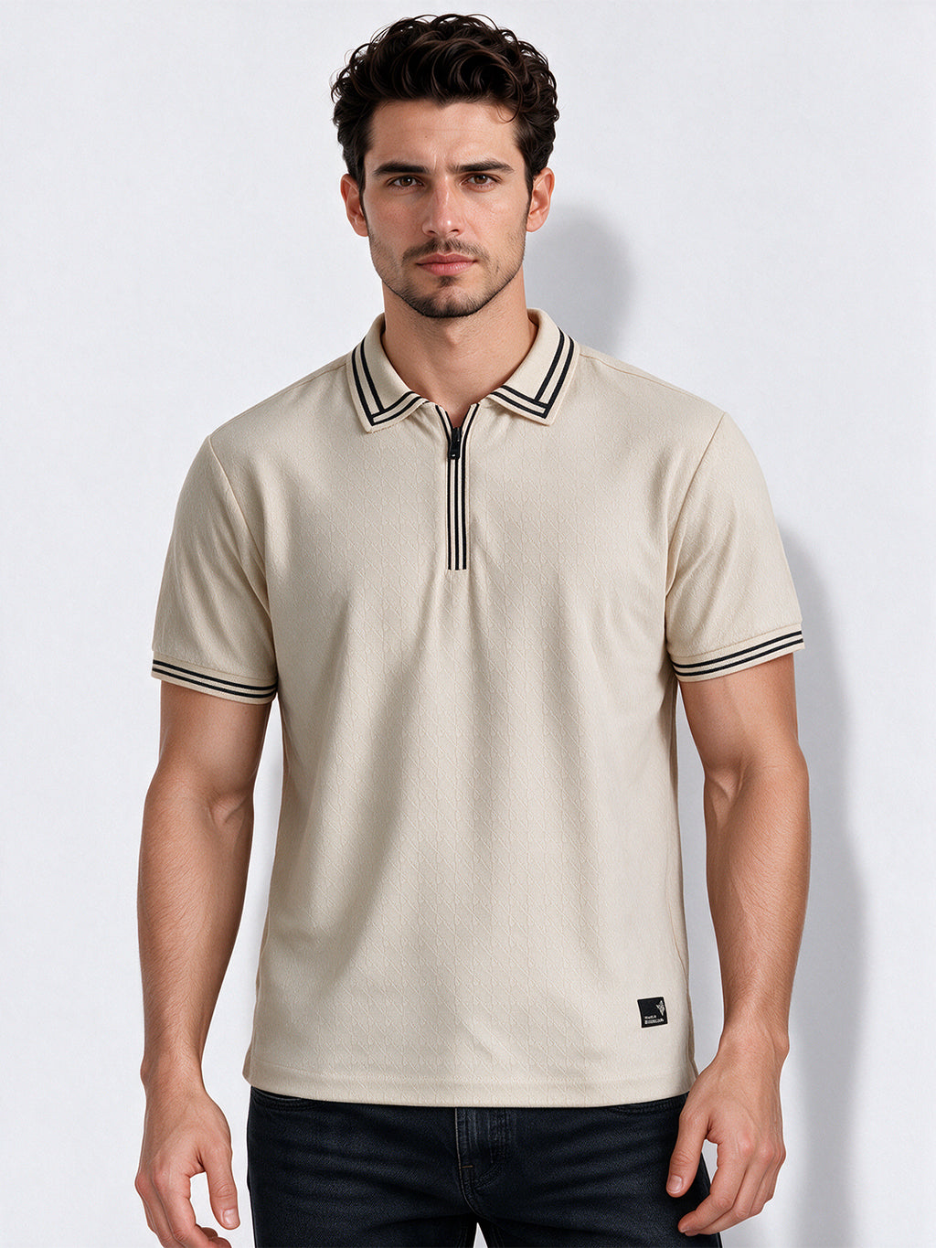 Men's Cotton Blend Solid Polo Collar Regular Fit T-Shirt