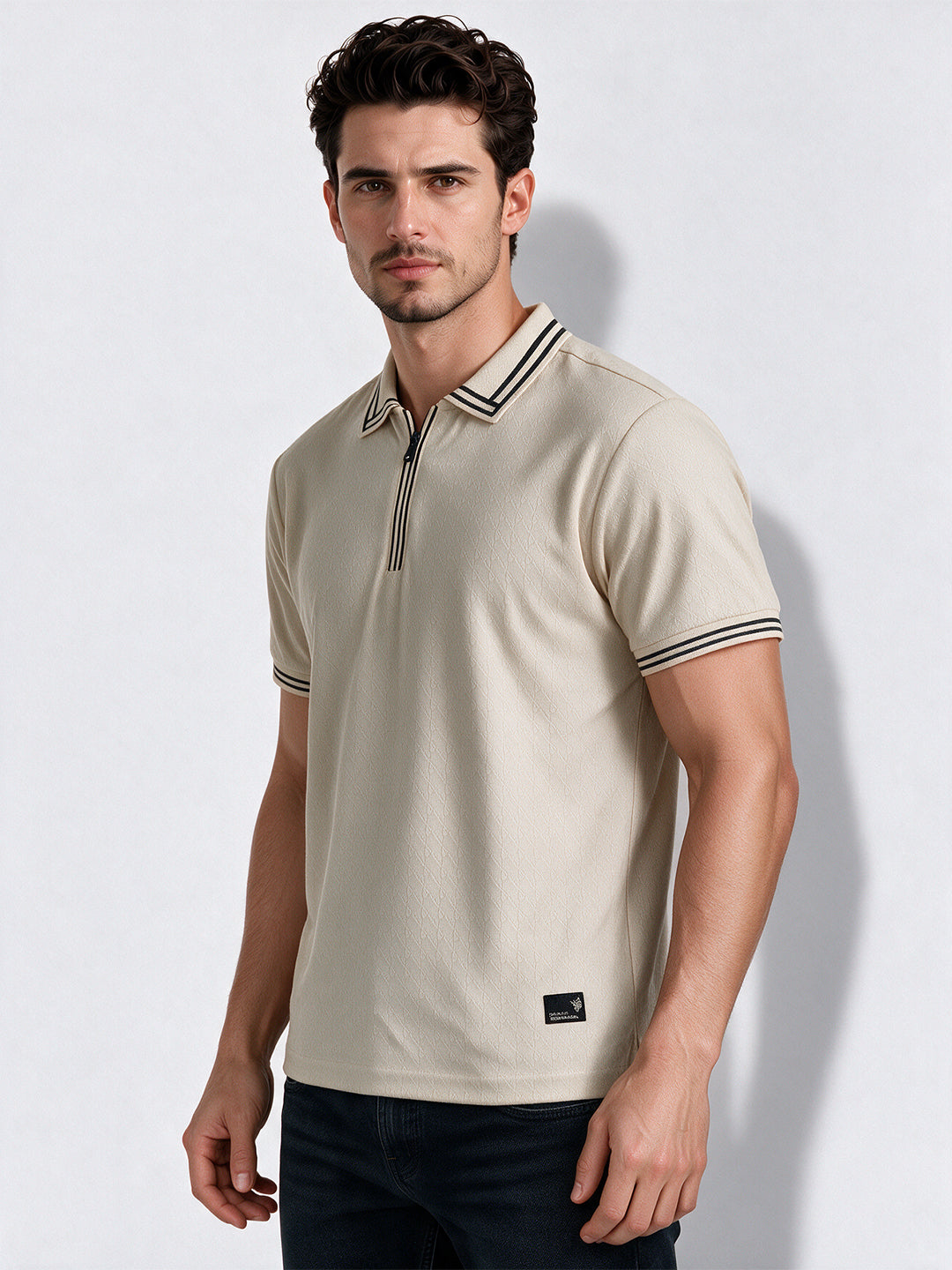 Men's Cotton Blend Solid Polo Collar Regular Fit T-Shirt