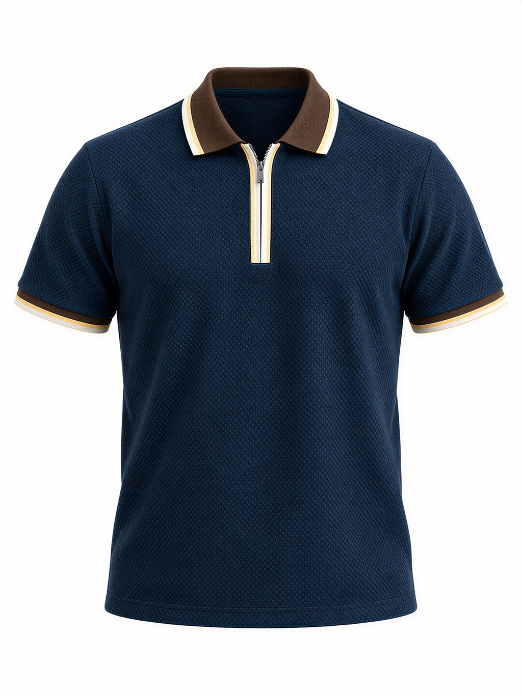 Solid Regular Fit Half Sleeve Zipper Collar T-Shirt