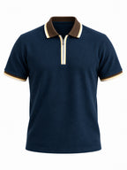Solid Regular Fit Half Sleeve Zipper Collar T-Shirt