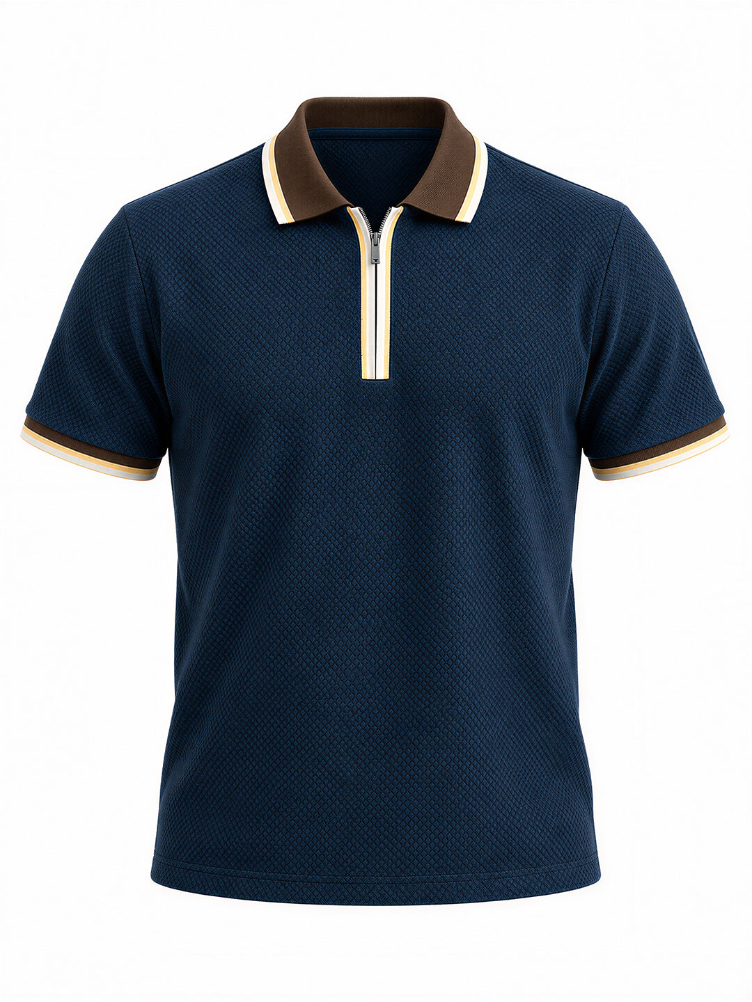 Solid Regular Fit Half Sleeve Zipper Collar T-Shirt
