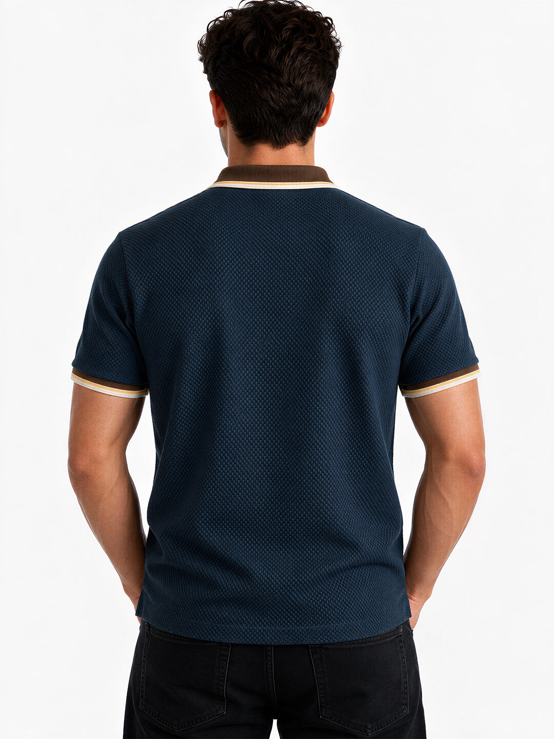 Solid Regular Fit Half Sleeve Zipper Collar T-Shirt