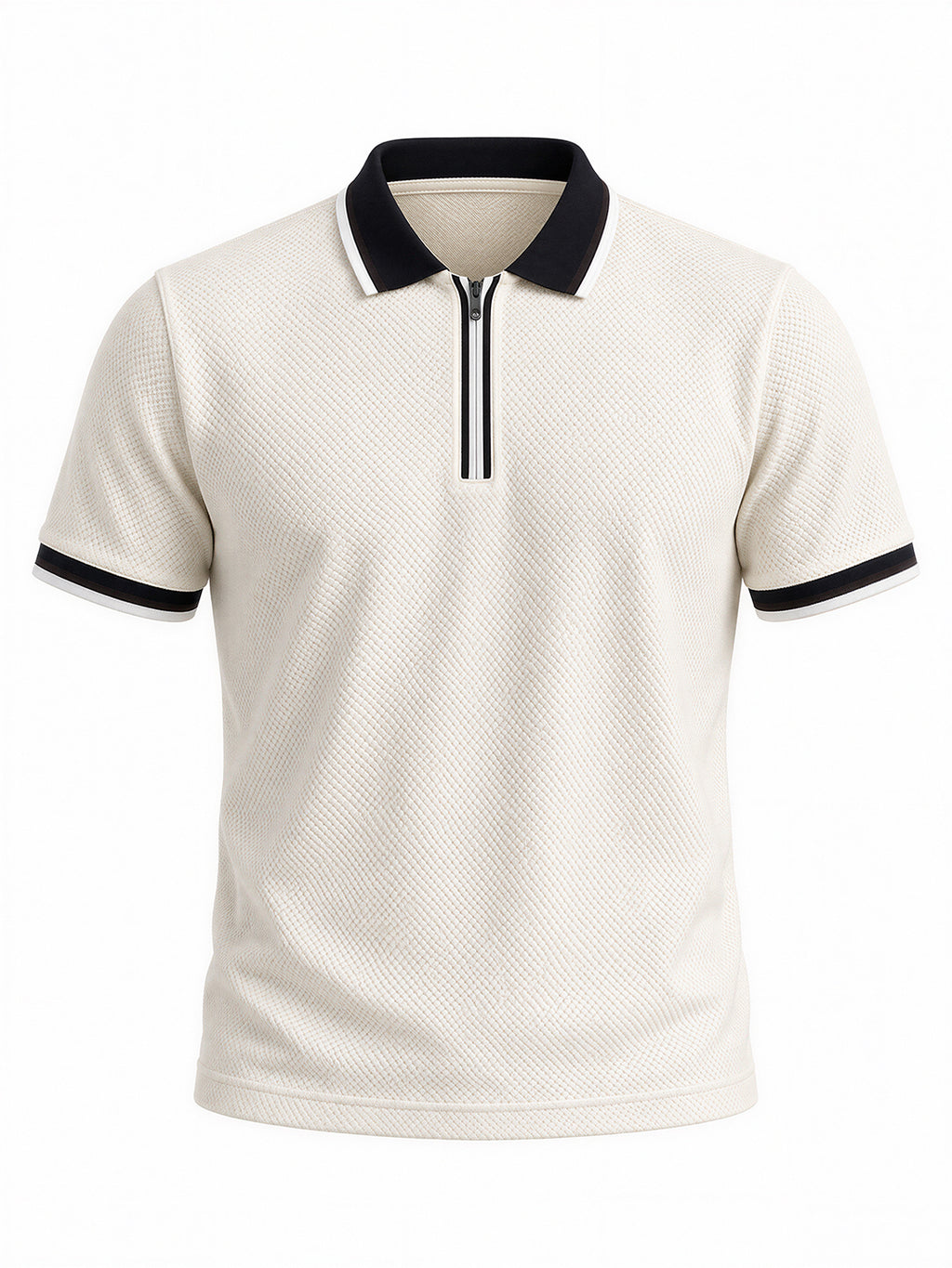 Solid Regular Fit Half Sleeve Zipper Collar T-Shirt