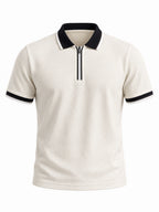 Solid Regular Fit Half Sleeve Zipper Collar T-Shirt