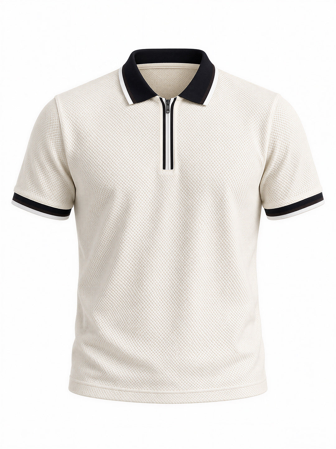 Solid Regular Fit Half Sleeve Zipper Collar T-Shirt