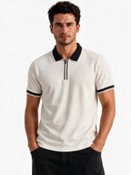 Solid Regular Fit Half Sleeve Zipper Collar T-Shirt