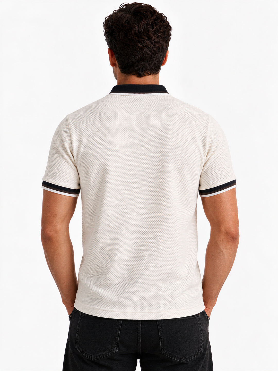 Solid Regular Fit Half Sleeve Zipper Collar T-Shirt