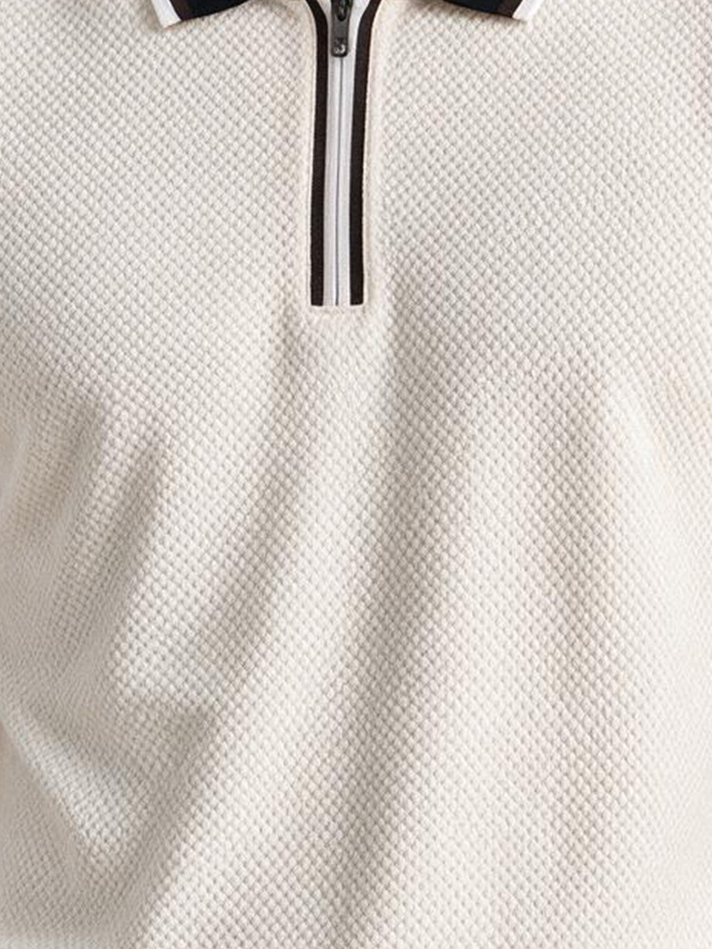 Solid Regular Fit Half Sleeve Zipper Collar T-Shirt